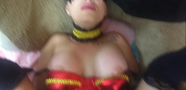  POV Big Tits!! teen amateur  celebrates halloween with his stepfather